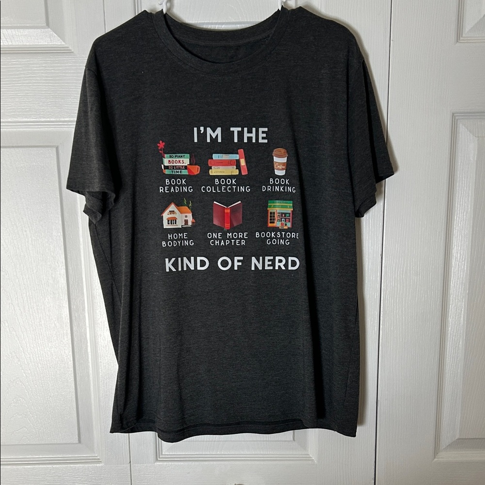 Black Graphic T-Shirt with Book Nerd Design
